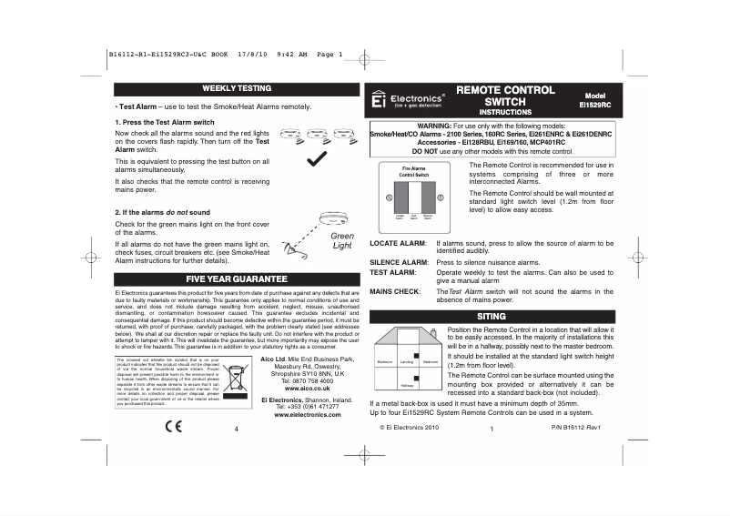 Imagen de la primera página del manual del dispositivo Ei1529