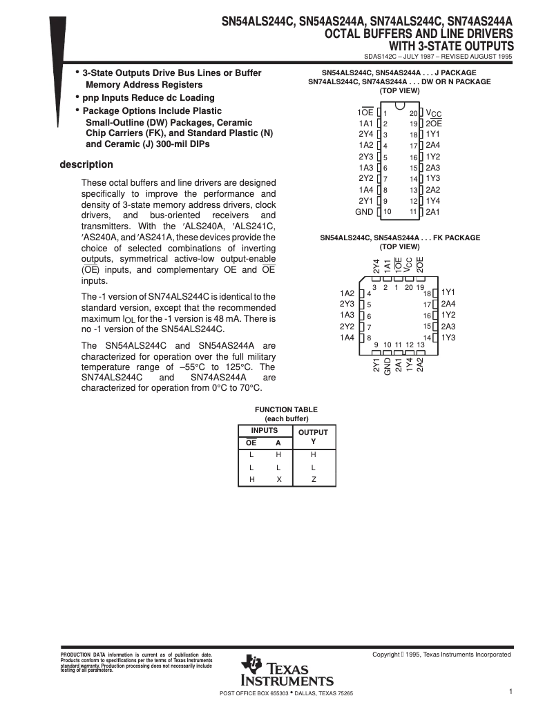 Imagen de la primera página del manual del dispositivo SN74ALS244CN