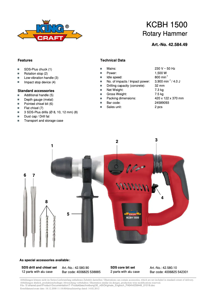 Imagen de la primera página del manual del dispositivo KCBH 1500