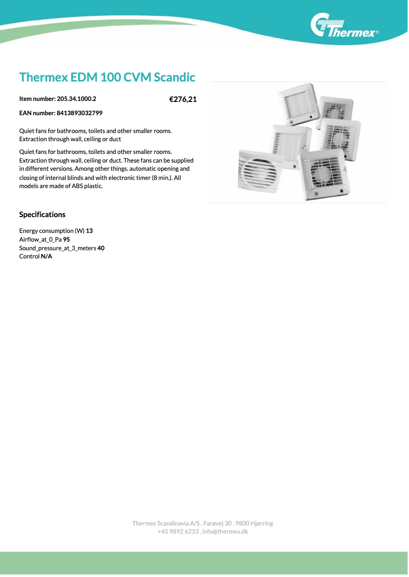 Página 1 del manual Ficha técnica Thermex EDM-100