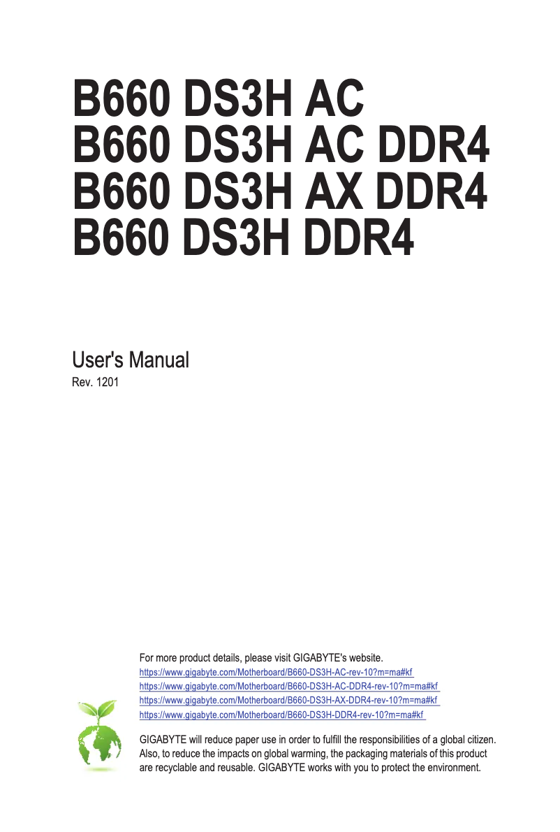 Imagen de la primera página del manual del dispositivo B660 DS3H AX DDR4