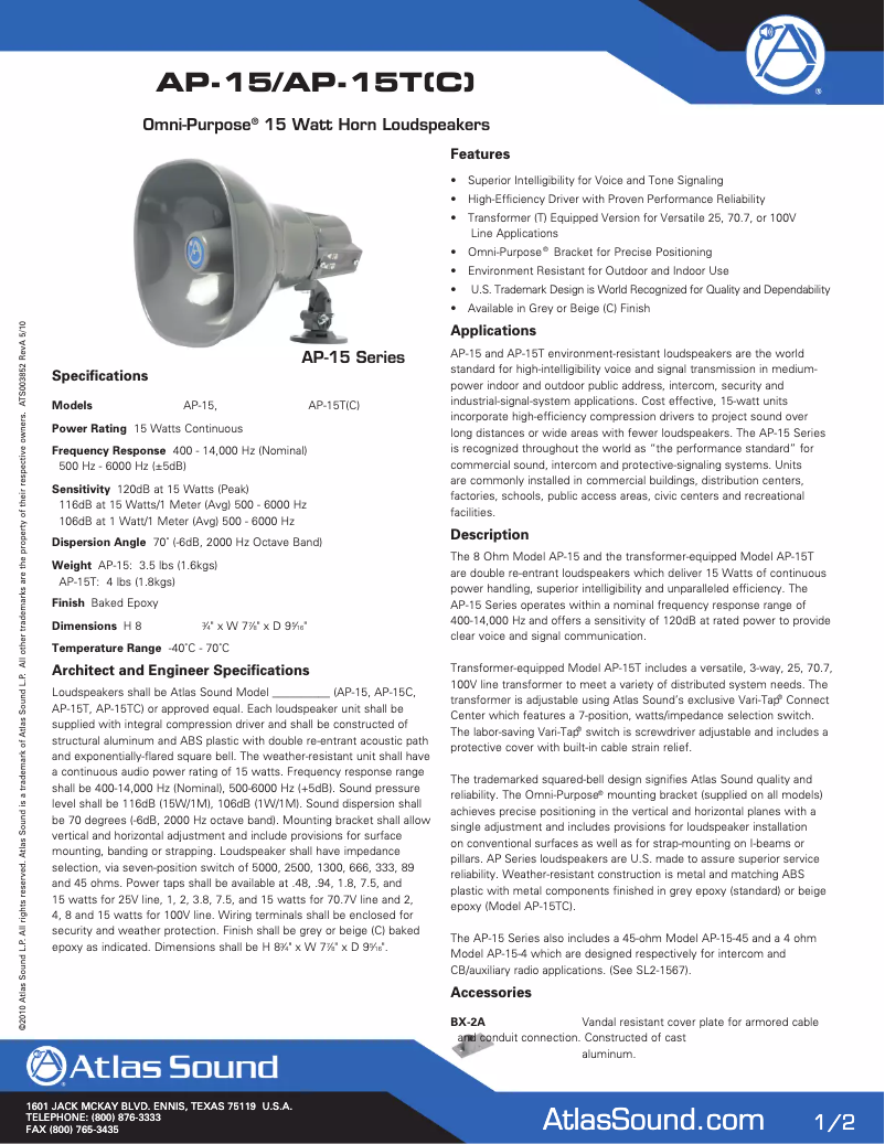 Imagen de la primera página del manual del dispositivo AP-15