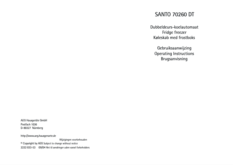 Página nº 1 - Manual de usuario AEG Santo 70260 DT