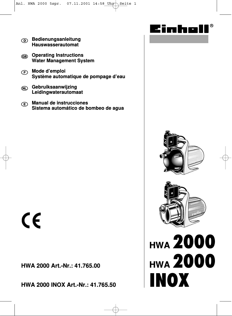 Página 1 del manual Manual de usuario Einhell HWA 2000