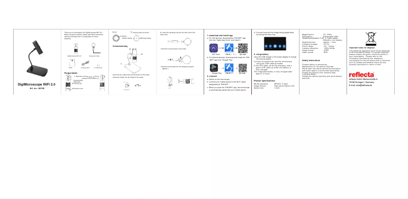 Imagen de la primera página del manual del dispositivo DigiMicroscope WiFi 2.0