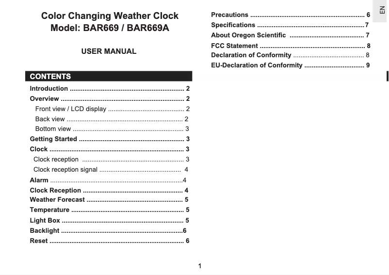 Página 1 del manual Manual de usuario Oregon Scientific BAR 669