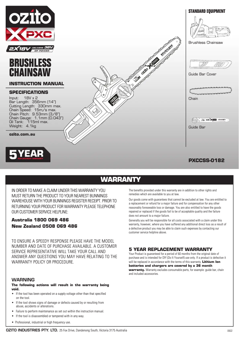 Página 1 del manual Manual de usuario Ozito PXCCSK-4182