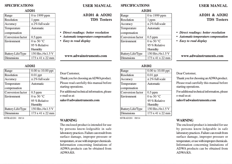Página 1 del manual Manual de usuario Adwa AD202