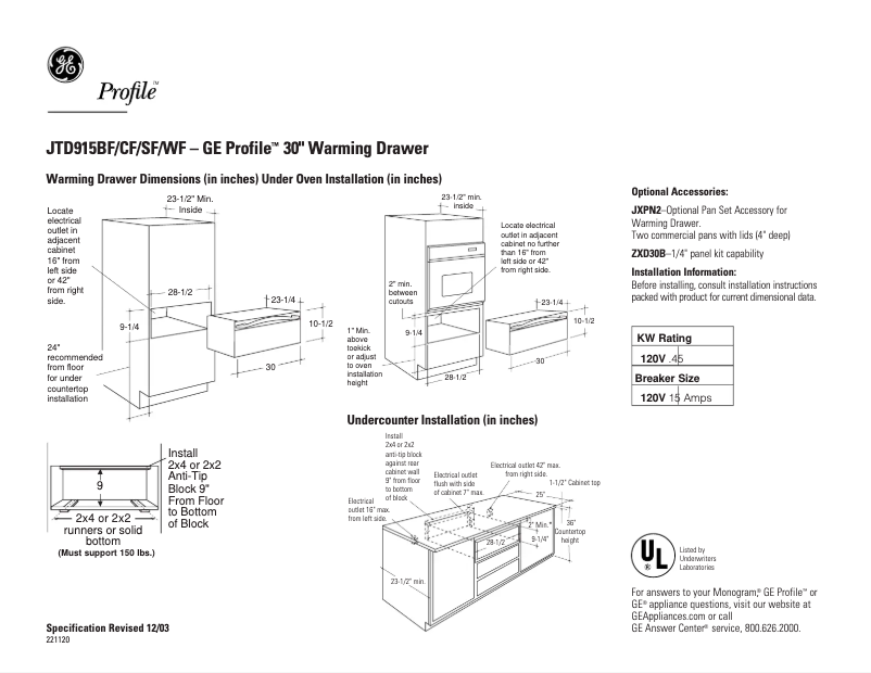 Imagen de la primera página del manual del dispositivo Profile JTD915WFWW