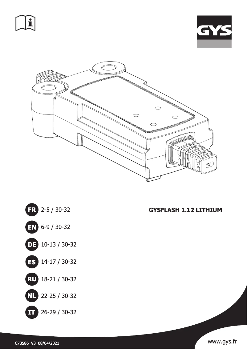 Imagen de la primera página del manual del dispositivo Gysflash Lithium 1.12
