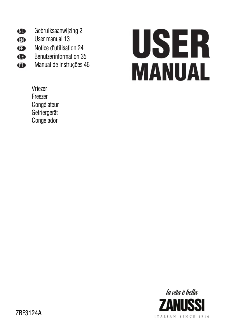 Página 1 del manual Manual de usuario Zanussi ZBF3124A