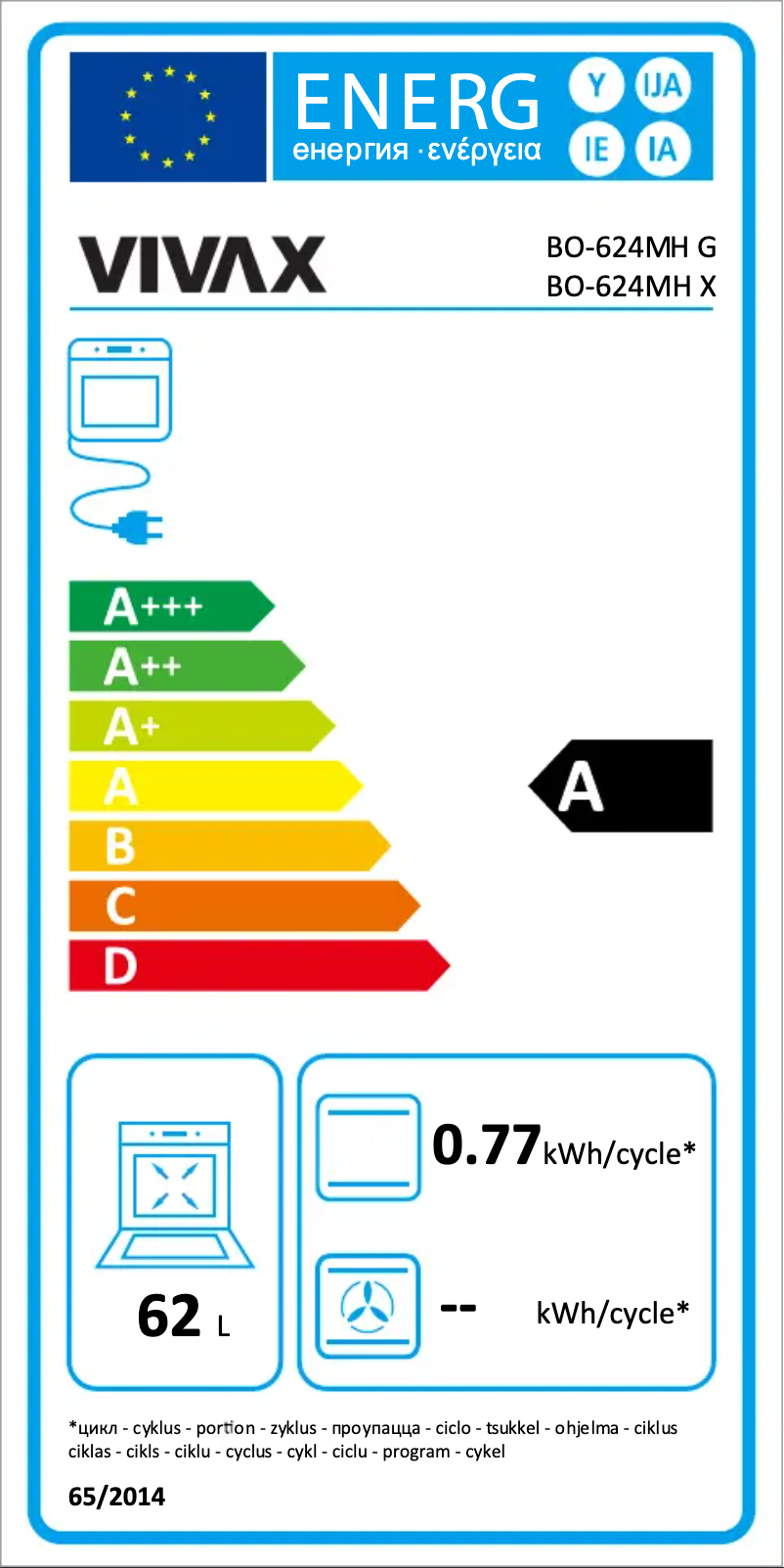 Página nº 1 - Etiqueta energética Vivax BO-624MH X