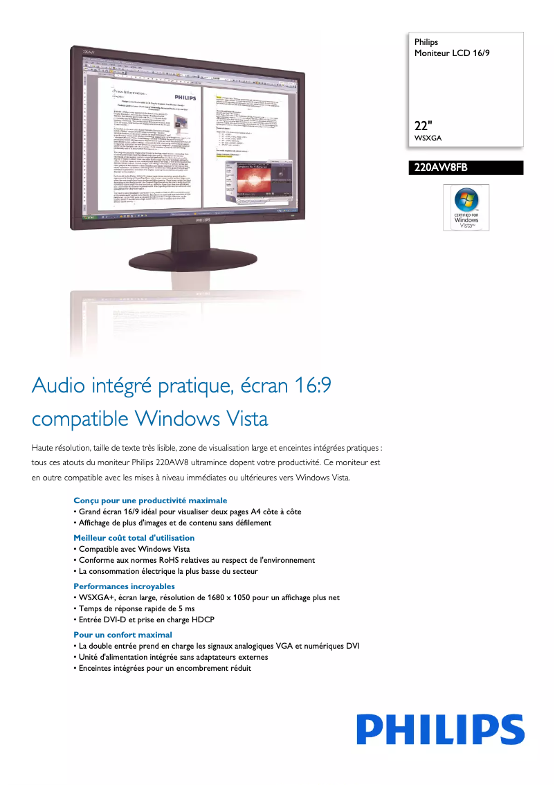 Página 1 del manual Ficha técnica Philips 220AW8FB