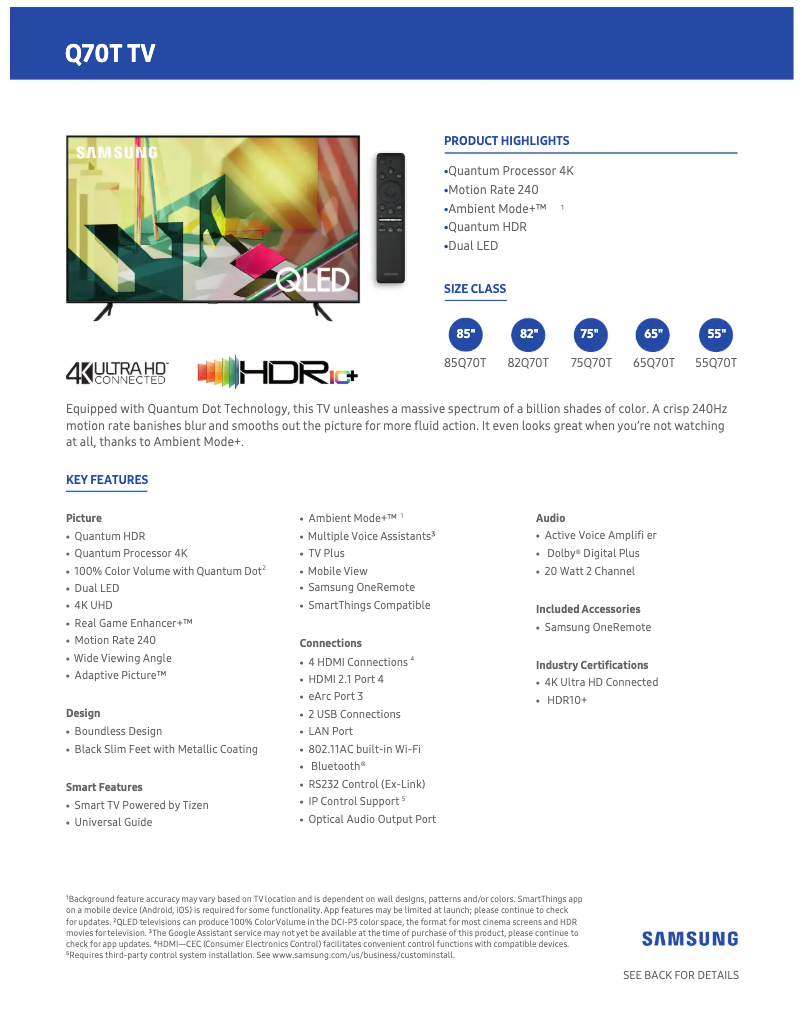 Imagen de la primera página del manual del dispositivo QN85Q70TAFXZA