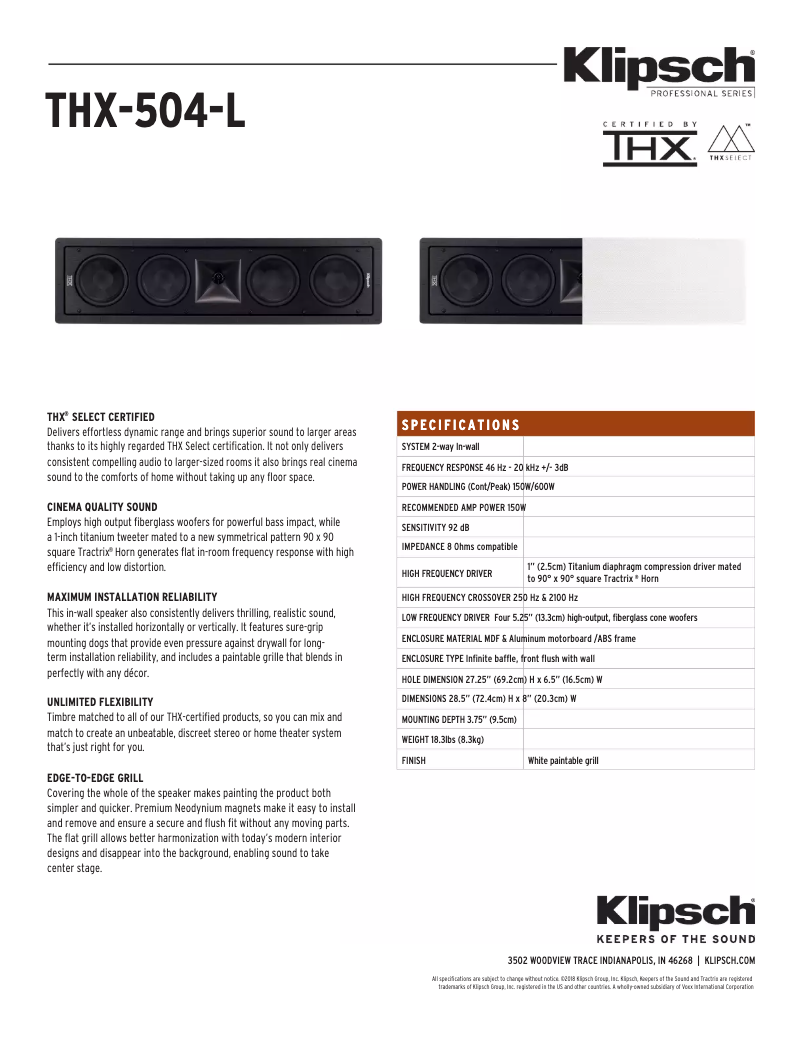 Página nº 1 - Ficha técnica Klipsch THX-504-L