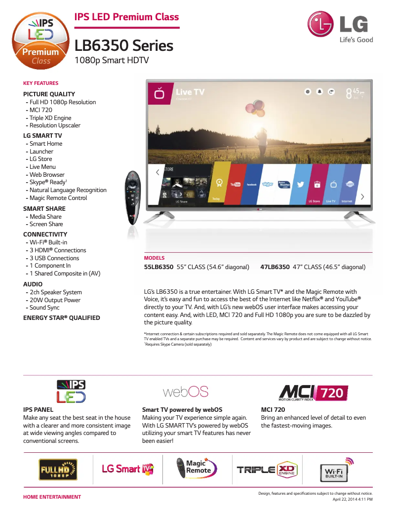 Imagen de la primera página del manual del dispositivo 47LB6350