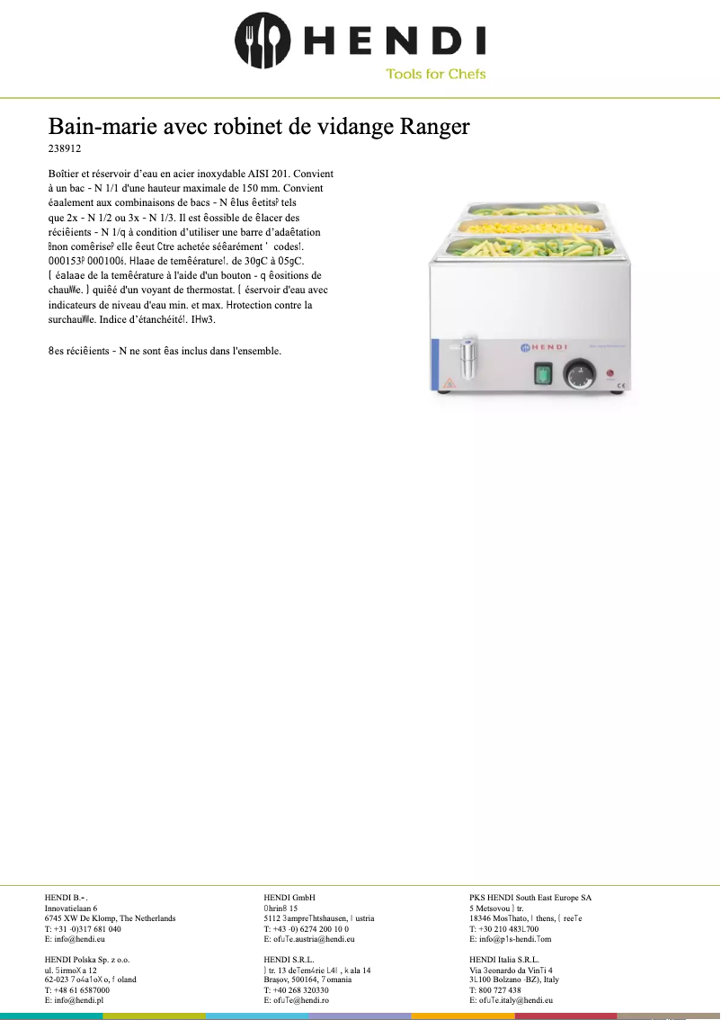 Página 1 del manual Ficha técnica Hendi 238912