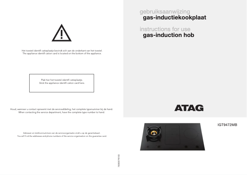 Página 1 del manual Manual de instrucciones Atag IGT9472MBA