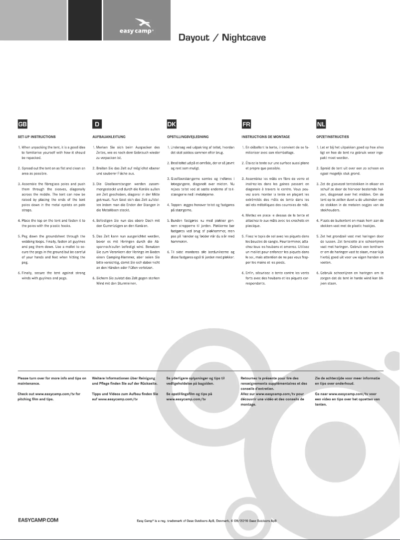 Página nº 1 - Manual de usuario Easy Camp Dayout