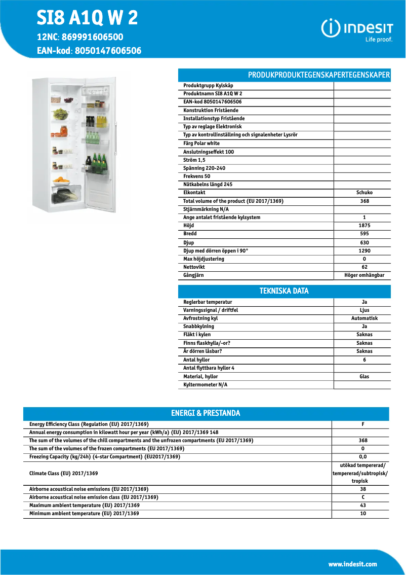Página 1 del manual Ficha técnica Indesit SI8 A1Q W 2