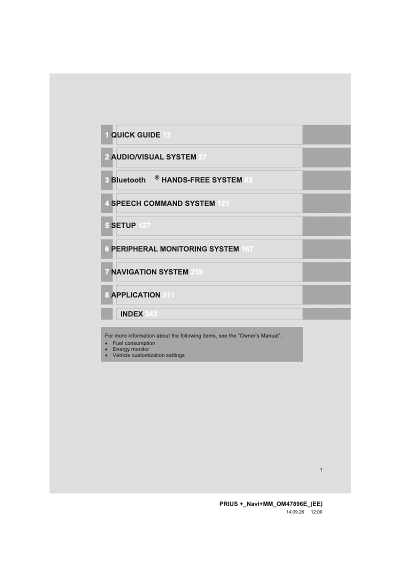 Imagen de la primera página del manual del dispositivo Prius plus 2014 Navigation
