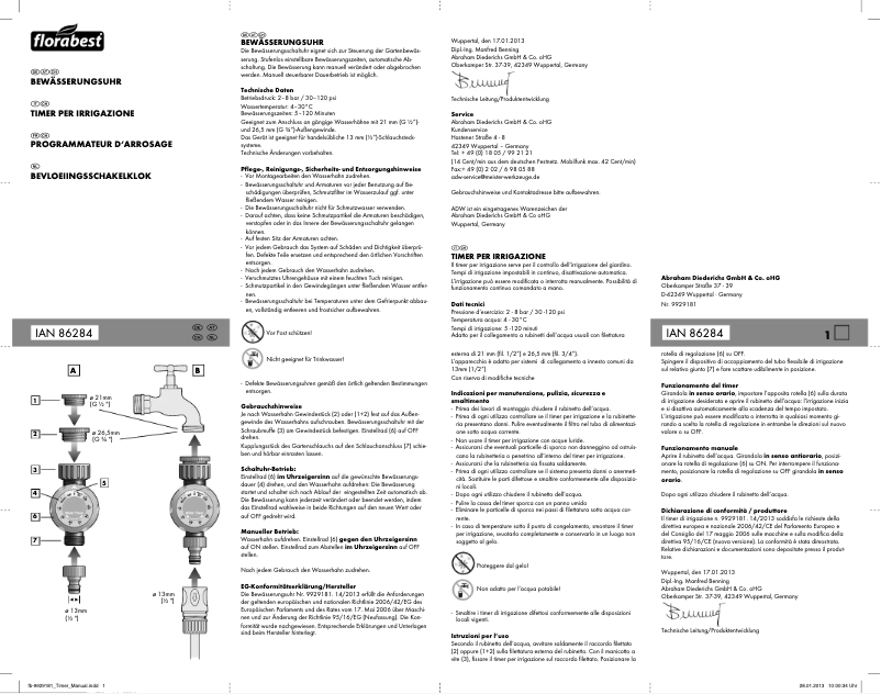 Página 1 del manual Manual de usuario Florabest IAN 86284