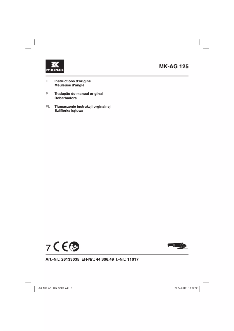 Imagen de la primera página del manual del dispositivo MK-AG 125