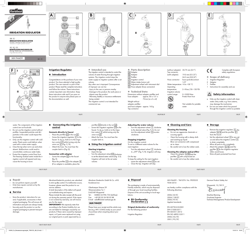 Página nº 1 - Manual de usuario Florabest IAN 94459