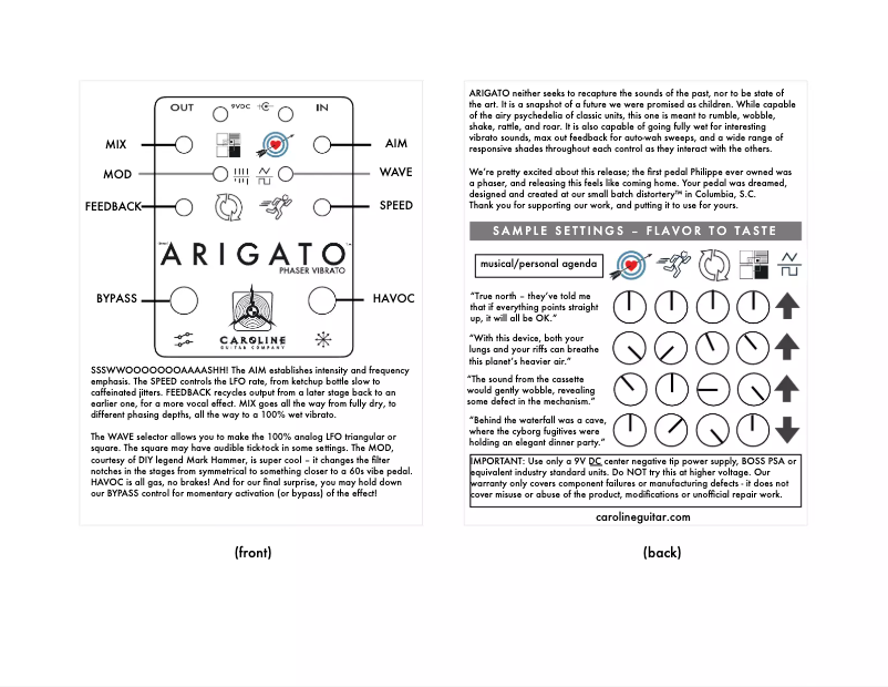 Imagen de la primera página del manual del dispositivo Arigato