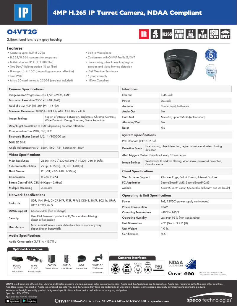 Página nº 1 - Ficha técnica Speco Technologies O4VT2G