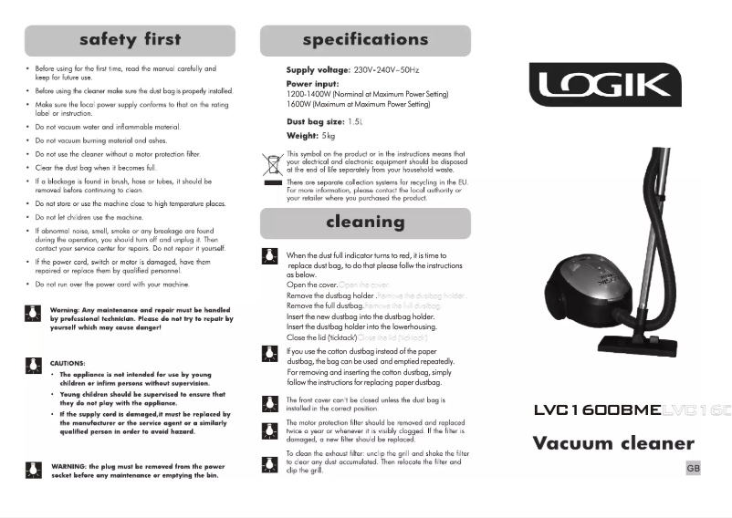 Página 1 del manual Manual de usuario Logik LVC1600BME