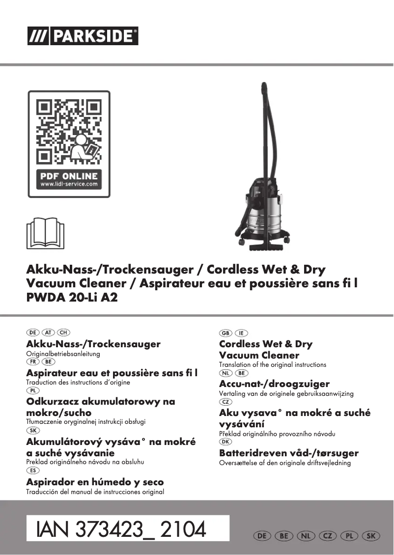 Imagen de la primera página del manual del dispositivo PWDA 20-Li A1