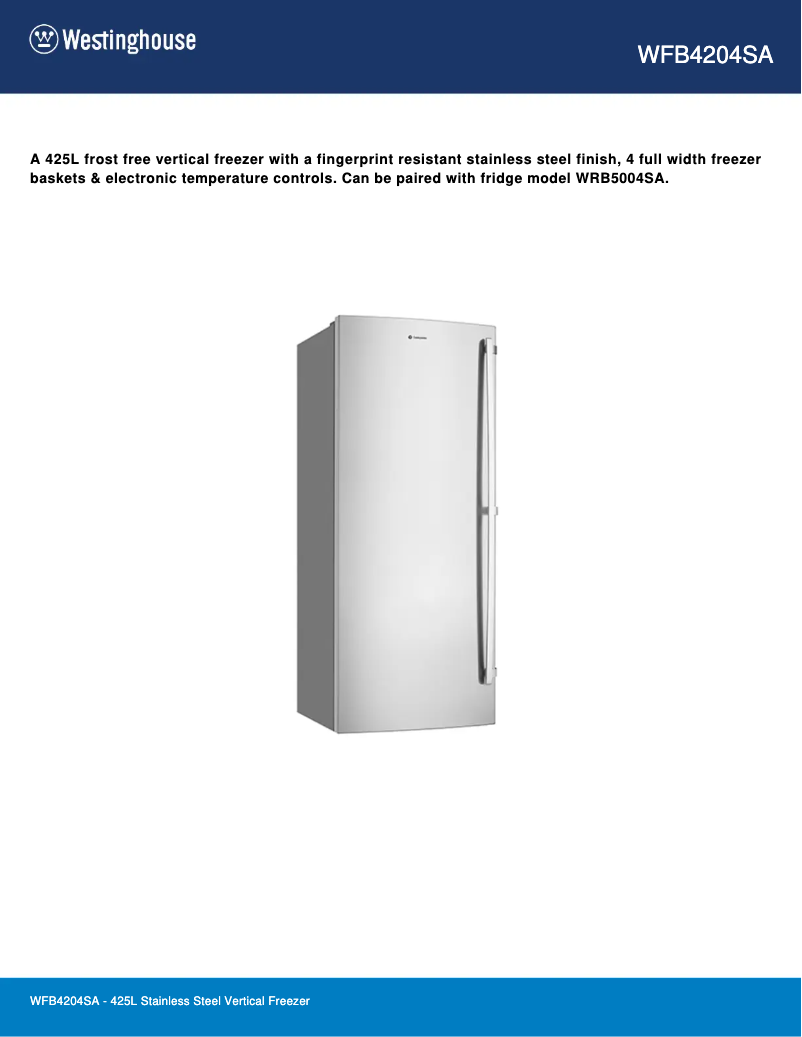 Página 1 del manual Ficha técnica Westinghouse WFB4204SA