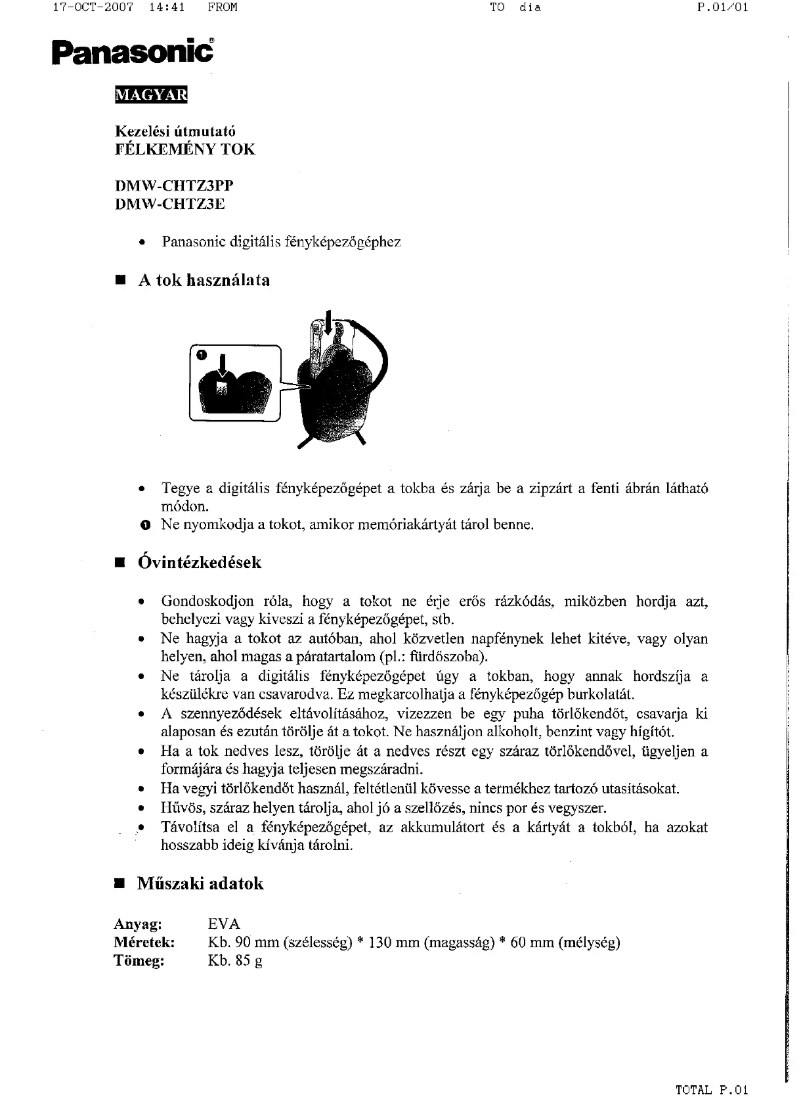 Página 1 del manual Manual de usuario Panasonic Lumix DMW-CHTZ3