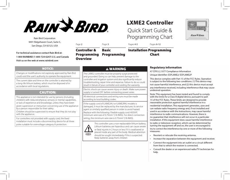 Página nº 1 - Guía de inicio rápido Rain Bird ESP-LXME2