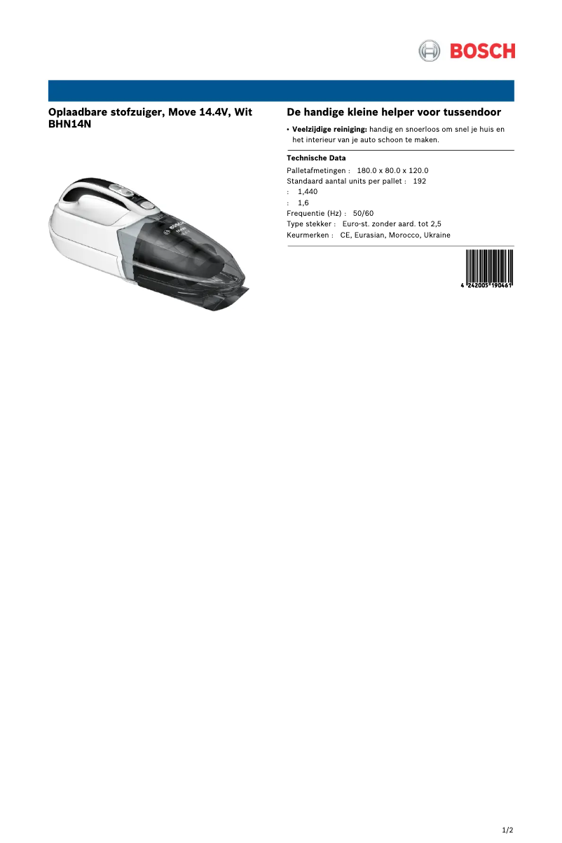 Página 1 del manual Ficha técnica Bosch BHN14N