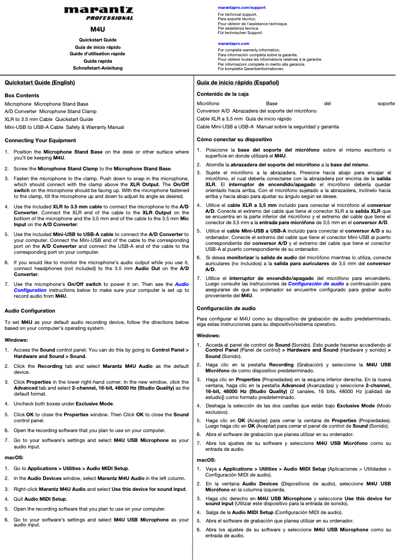 Imagen de la primera página del manual del dispositivo M4U