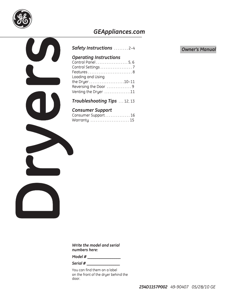Página 1 del manual Manual de uso y mantenimiento GE GTDX400EDWS