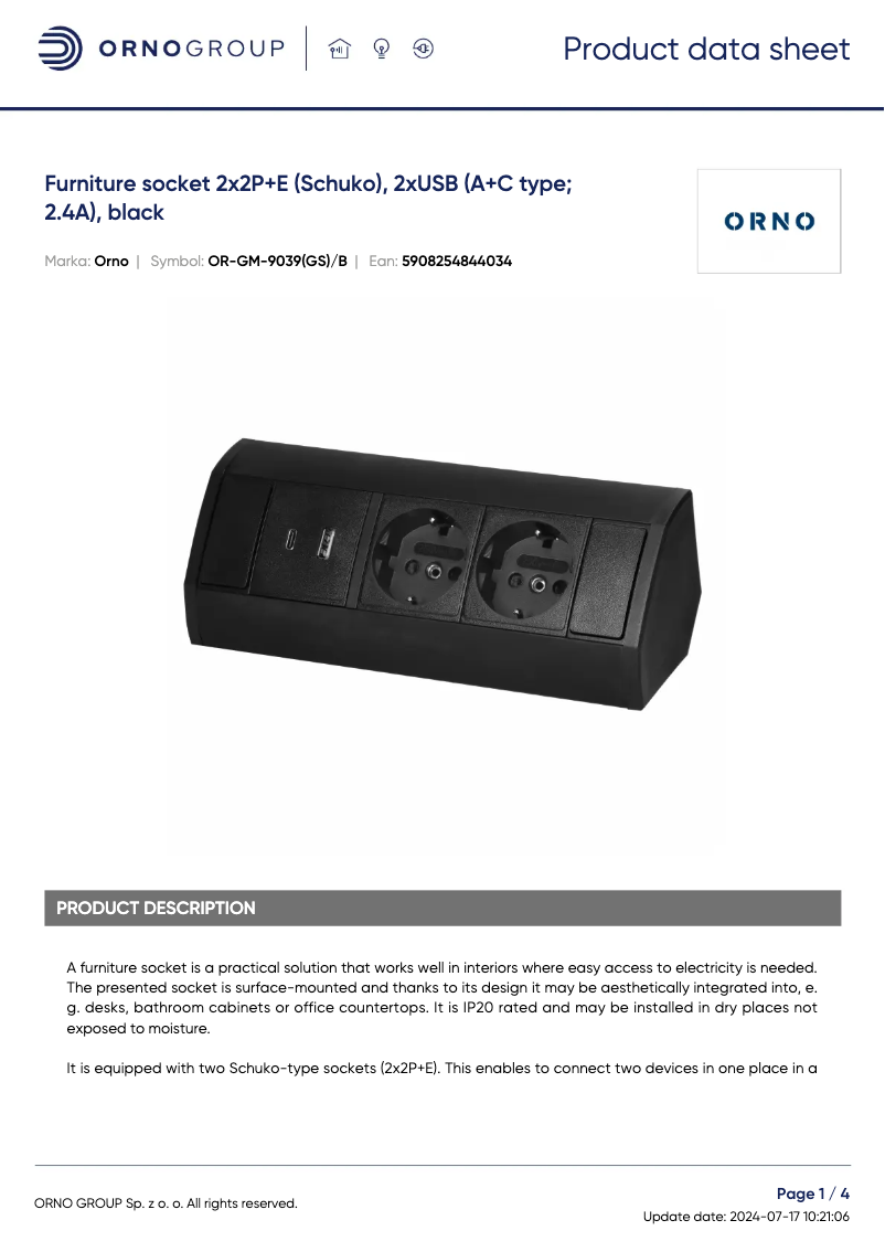 Página 1 del manual Ficha técnica ORNO OR-GM-9039