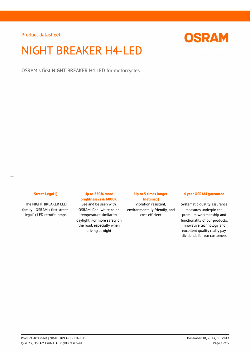 Página 1 del manual Ficha técnica Osram NIGHT BREAKER H4-LED