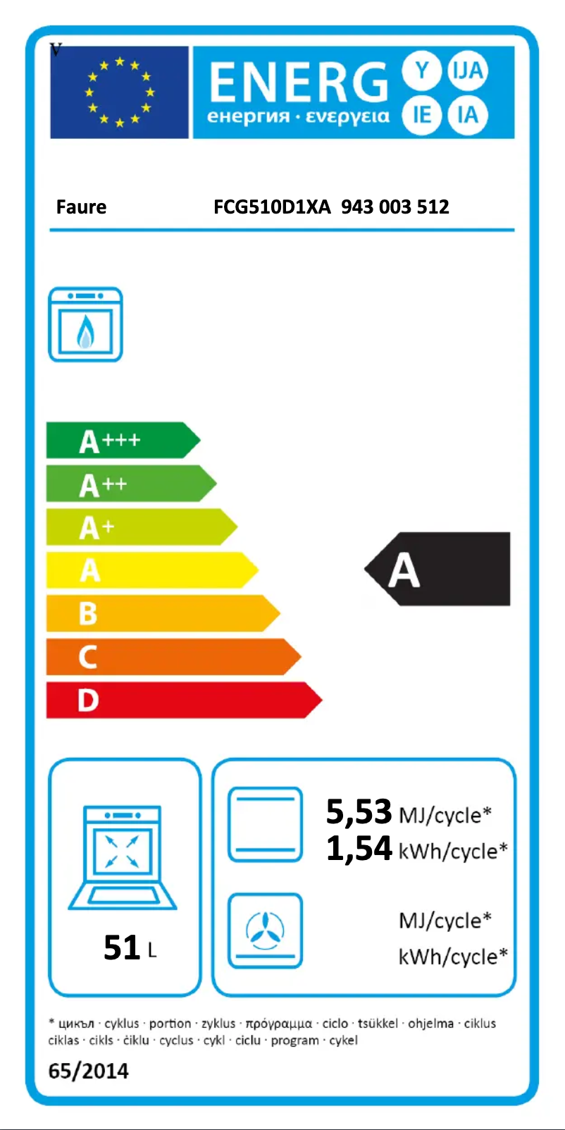 Página nº 1 - Etiqueta energética Faure FCG510D1XA