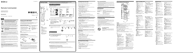 Imagen de la primera página del manual del dispositivo RM-VZ220T