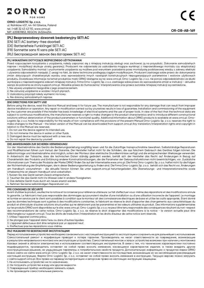 Página 1 del manual Manual de usuario ORNO OR-DB-AB-169