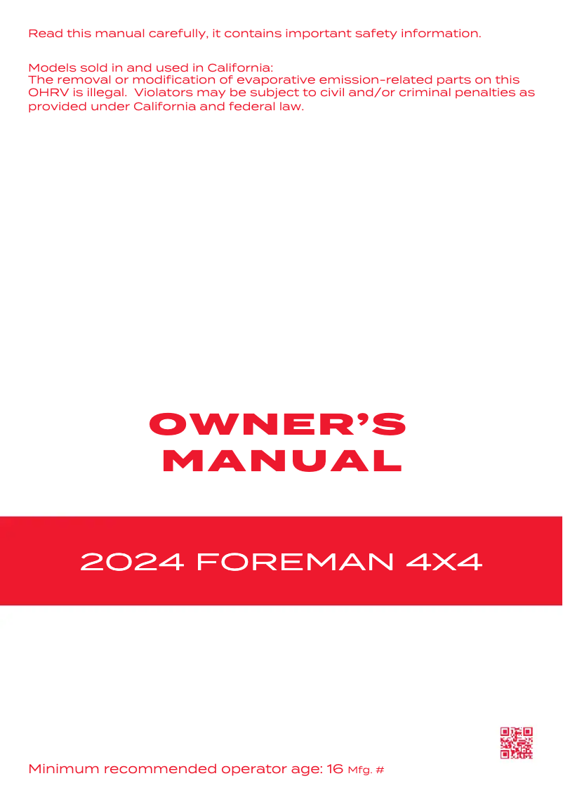 Página 1 del manual Manual de usuario Honda Foreman 4X4 (2024)