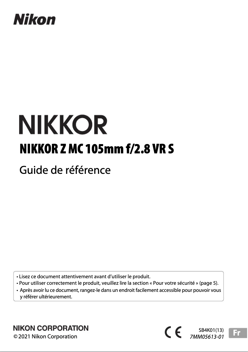 Imagen de la primera página del manual del dispositivo NIKKOR Z MC 105mm f/2.8 VR S