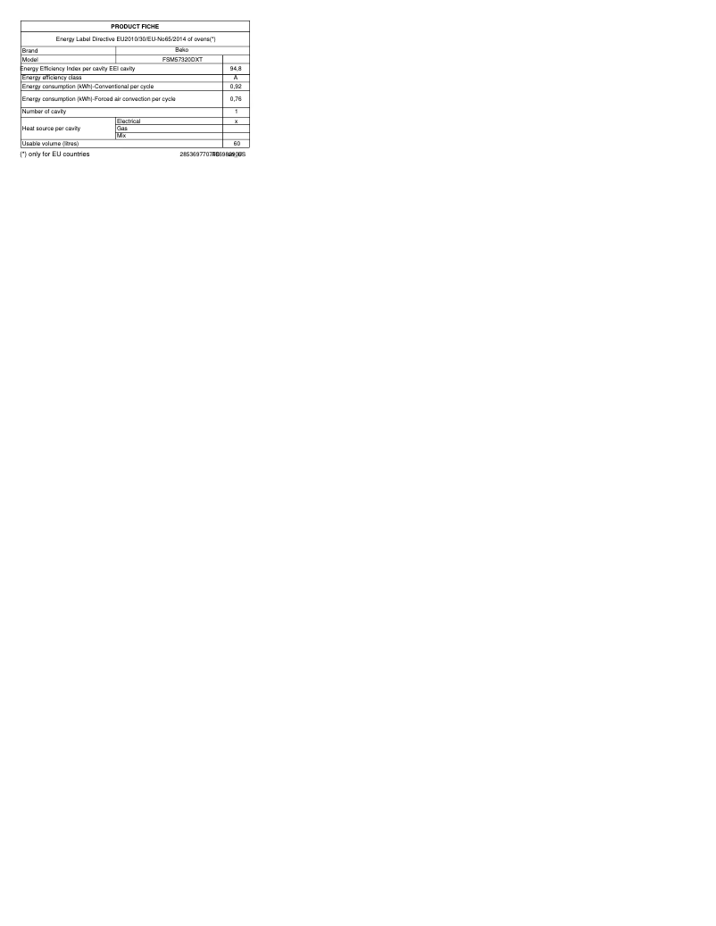 Página 1 del manual Ficha técnica Beko FSM57320DXT