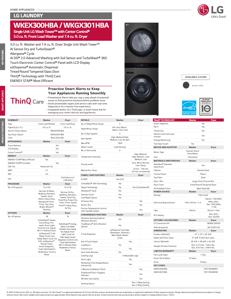 Página 1 del manual Ficha técnica LG WKGX301HBA