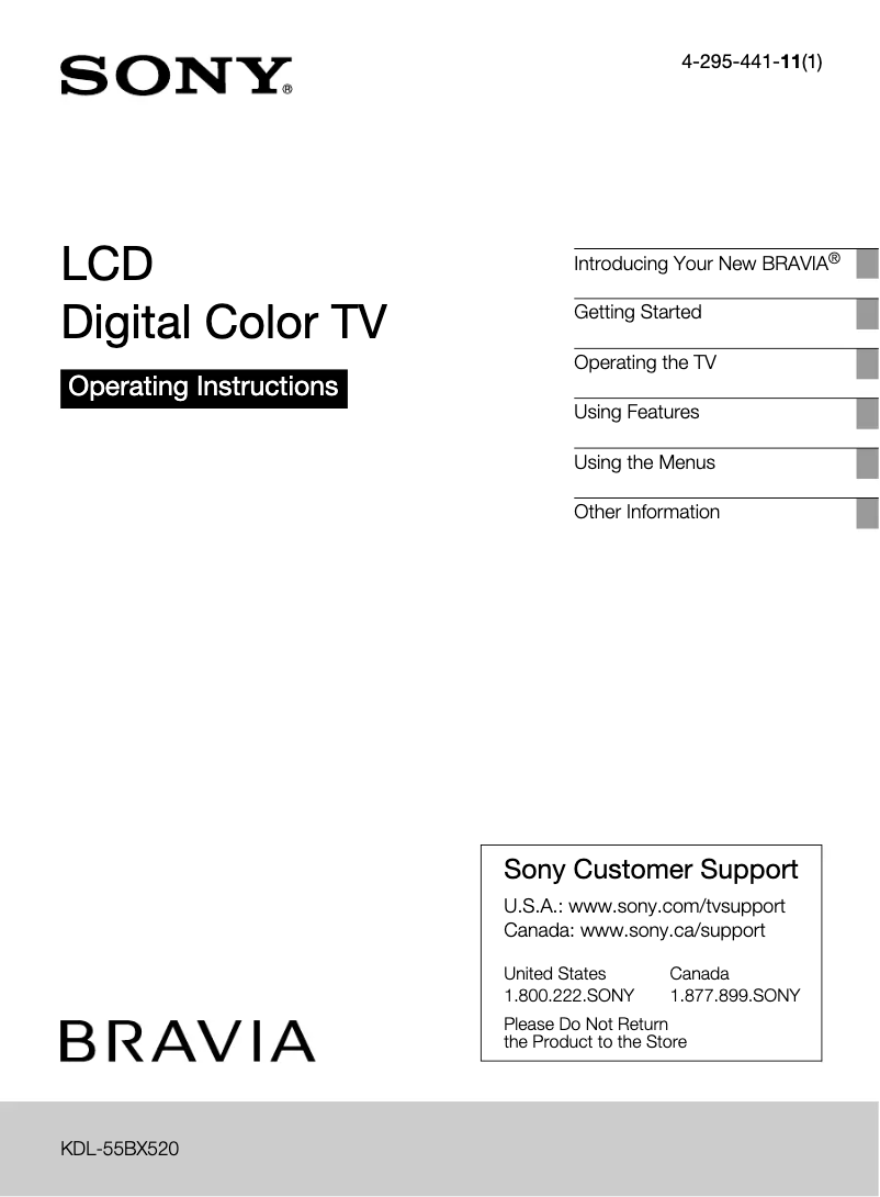Imagen de la primera página del manual del dispositivo Bravia KDL-55BX520