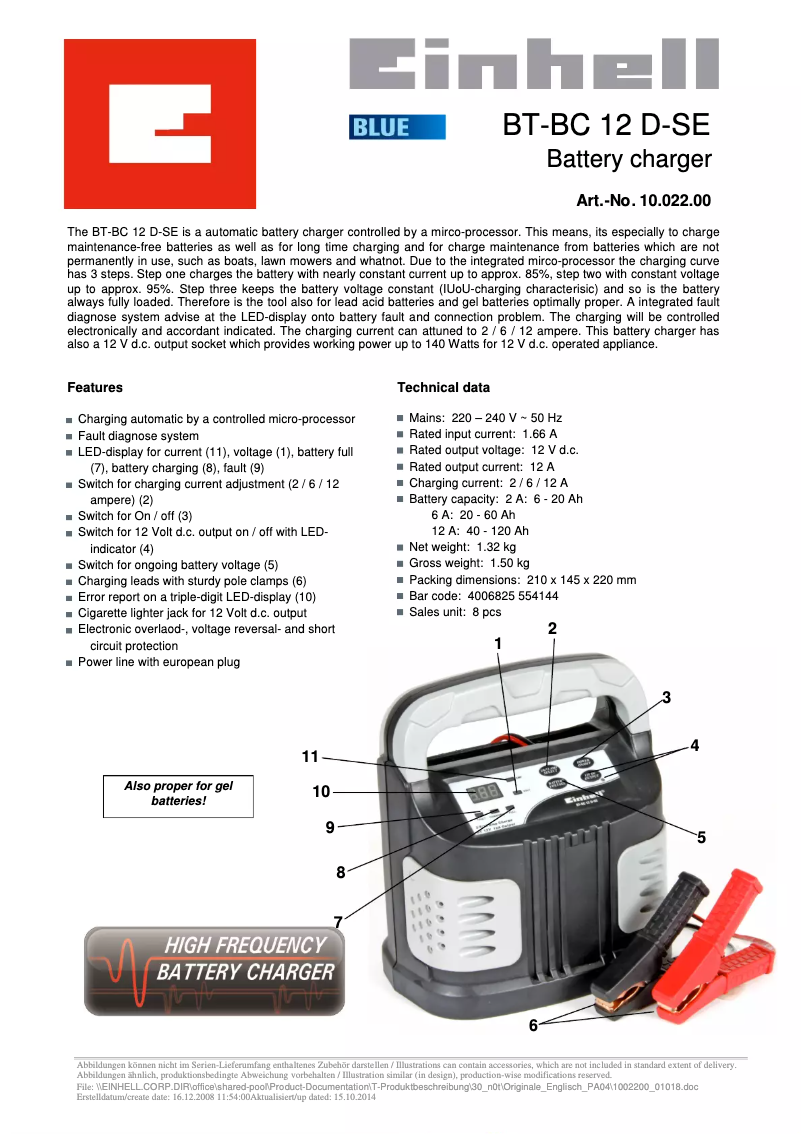 Página nº 1 - Ficha técnica Einhell BT-BC-12 D-SE