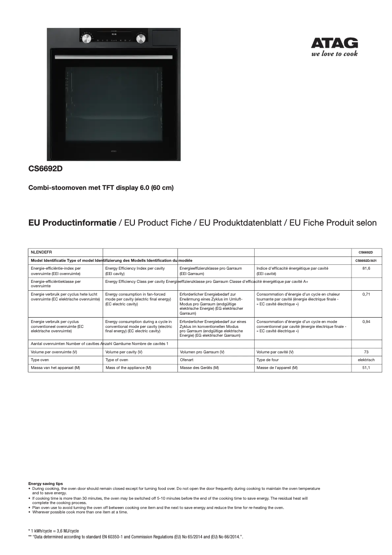 Página 1 del manual Manual de usuario Atag CS6692D